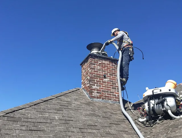 Dedicated North Branford Chimney Sweep team member cleaning a chimney in North Branford, CT