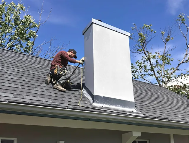 North Branford Chimney Sweep team member finishing chimney construction in North Branford, CT