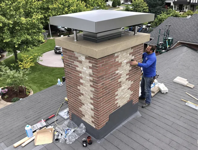 North Branford Chimney Sweep team working on a custom chimney remodel in North Branford, CT