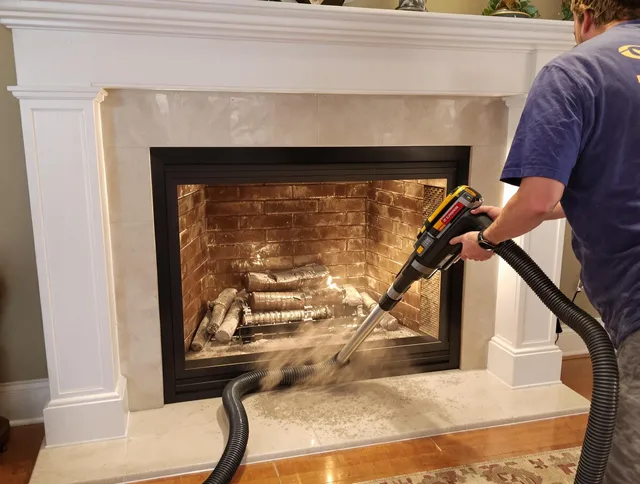 Fireplace cleaning performed by North Branford Chimney Sweep in North Branford, CT